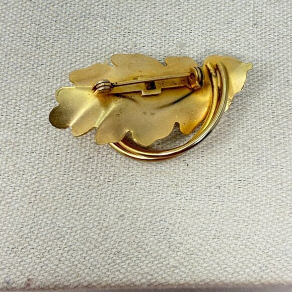Vintage Leaf Brooch Gold-Tone Imitation Pearl MCM Mid-Century Nature Retro - Picture 8 of 11